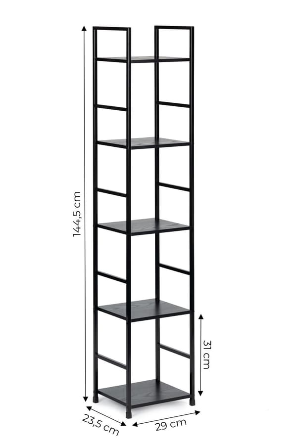 Bokhylla - 144,5x23,5x29 cm - 5 hyllor - brun