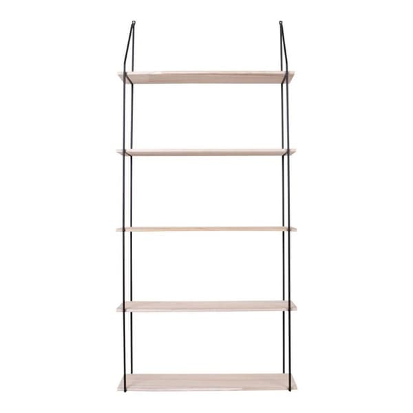 5-vånings hylla i naturträ med svart ram 65 x 17 x 145 cm