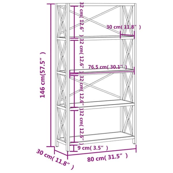 vidaXL reol med 5 hylder 80x30x146 cm massivt egetræ