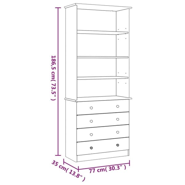 vidaXL bogreol med skufferALTA 77x35x186,5 cm massivt fyrretræ hvid
