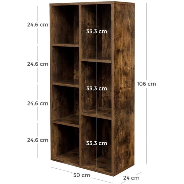 Rootz reol - Opbevaringsskab - 7 rum - Industriel - Træ - Brun - 50 x 24 x 106 cm