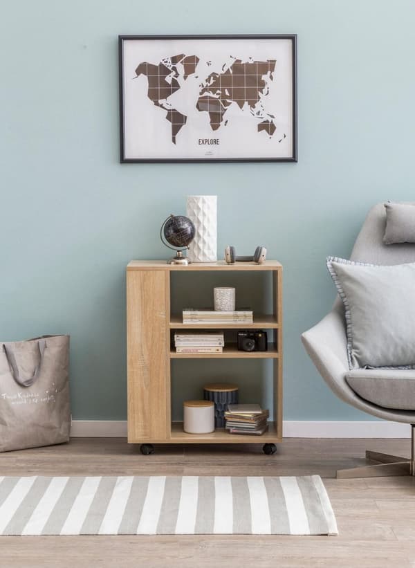 Rootz Hylde Sonoma 60x35x75 cm vogn med hjul træ - Slank køkkenhylde - Telefon Bordvogn Moderne - Boghylde smal stativ beholder høj