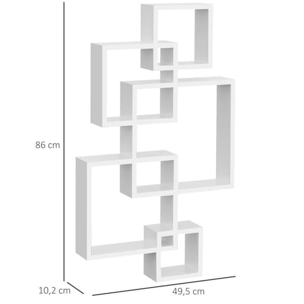 Rootz-seinähylly - Kelluva hylly - 5 lukittavaa kuutiota - 9 lokeroa - Kuusi - Valkoinen - 49,5 x 10,2 x 86 cm