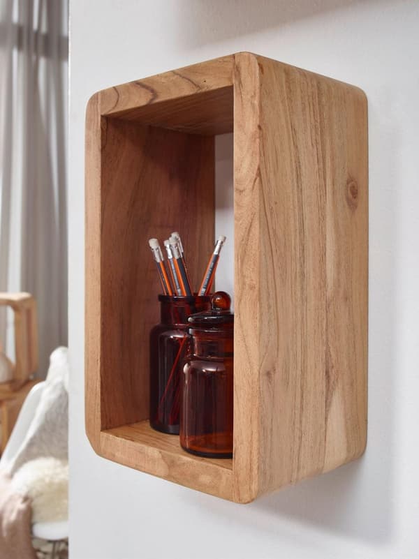 Rootz design seinähyllysarja 3 massiivista puista hyllyä akaasia maalaistyyliin - Maalaistyylinen seinähyllysetti puinen - Riippuva hylly neliön muoto