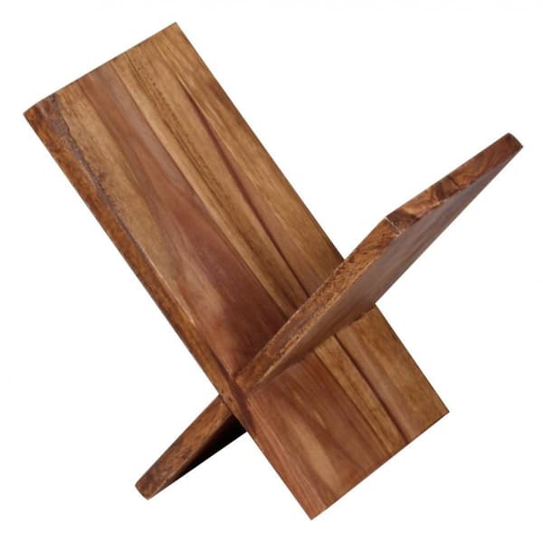 Rootz magasinhylde massivt træ sheesham X-form 31 cm magasinstativ design prospektholder landstedstil