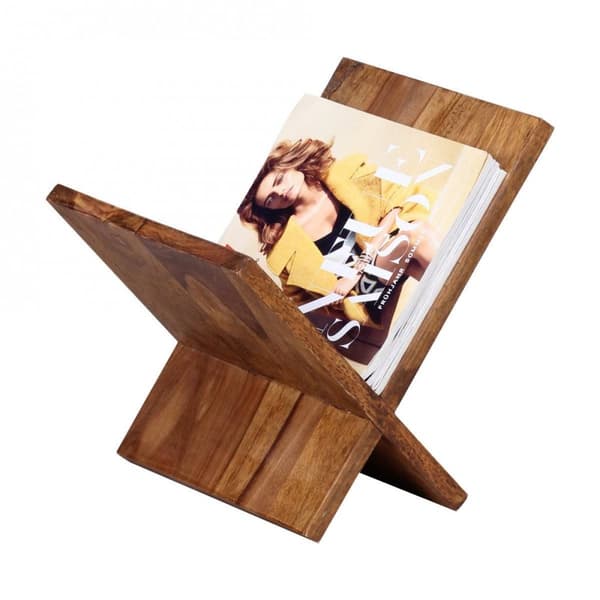 Rootz magasinhylde massivt træ sheesham X-form 31 cm magasinstativ design prospektholder landstedstil
