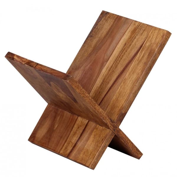 Rootz magasinhylde massivt træ sheesham X-form 31 cm magasinstativ design prospektholder landstedstil