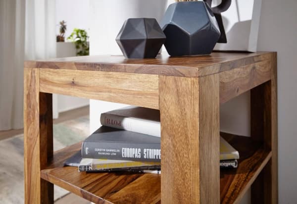 Rootz stativhylde massivt træ sheesham 80 cm stuehylde med 3 opbevaringsrum design sidebord i landlig stil