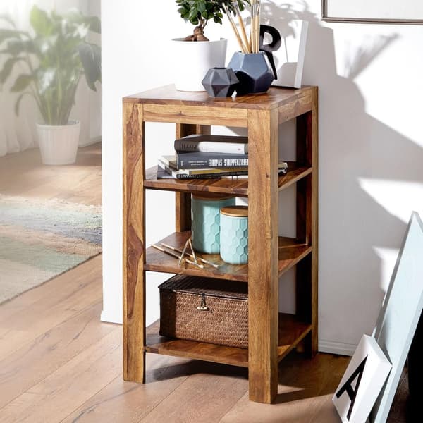 Rootz stativhylde massivt træ sheesham 80 cm stuehylde med 3 opbevaringsrum design sidebord i landlig stil