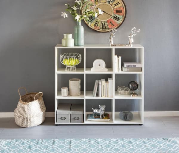 Rootz Design Bokhylla med 9 fack Vit 108 x 104 x 29 cm - Golvhylla trähylla fristående - Mapphylla Divider Cube-hylla modern - Öppen förvaringshylla