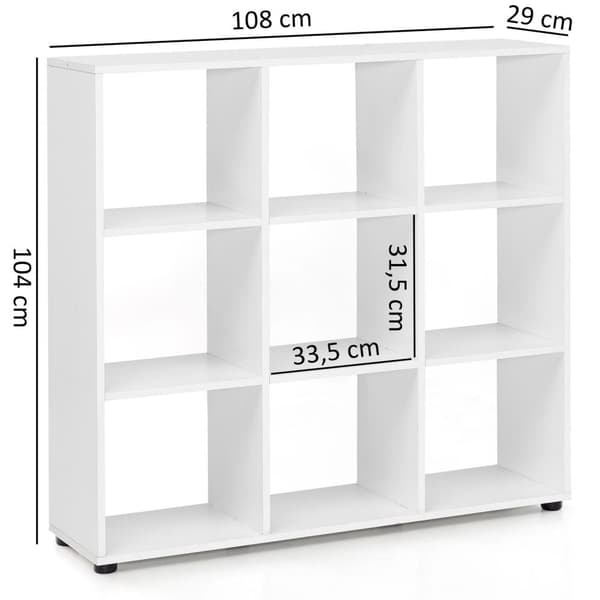 Rootz Design Bokhylla med 9 fack Vit 108 x 104 x 29 cm - Golvhylla trähylla fristående - Mapphylla Divider Cube-hylla modern - Öppen förvaringshylla