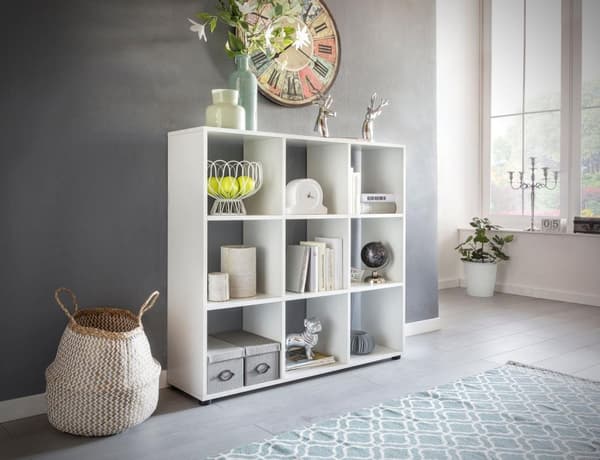 Rootz Design Bokhylla med 9 fack Vit 108 x 104 x 29 cm - Golvhylla trähylla fristående - Mapphylla Divider Cube-hylla modern - Öppen förvaringshylla