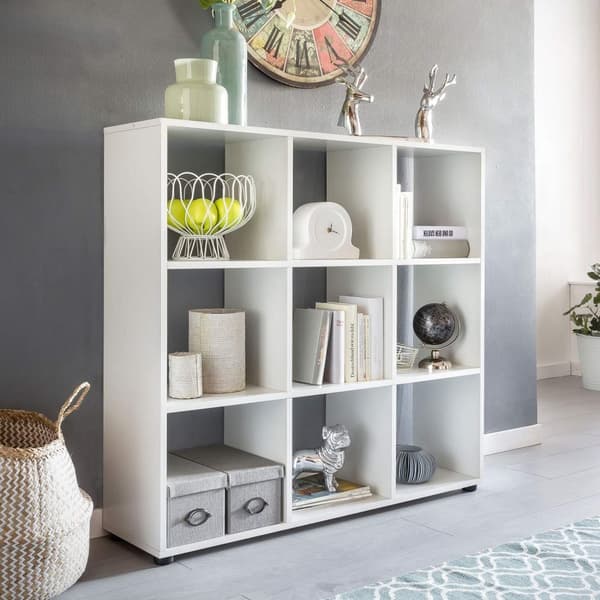 Rootz Design Bokhylla med 9 fack Vit 108 x 104 x 29 cm - Golvhylla trähylla fristående - Mapphylla Divider Cube-hylla modern - Öppen förvaringshylla