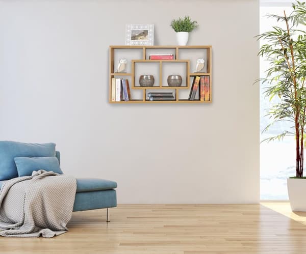Rootz hylde bøg 85 x 47,5 x 16 cm MDF-træ pegboard moderne - Design vægplade frit svævende - Træhylde åben til ophæng