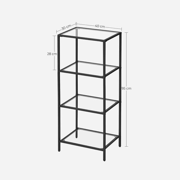 Rootz Ståhylde - Metalhylde - Fritstående reol - Med 4 hylder - Metal/Glas - Sort - 40 x 30 x 95 cm