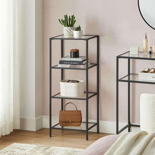 Rootz Ståhylde - Metalhylde - Fritstående reol - Med 4 hylder - Metal/Glas - Sort - 40 x 30 x 95 cm