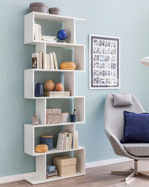 Rootz kirjahylly 70 x 23,5 x 190,5 cm valkoinen - Jalustahylly 6 lokeroa - Pieni design lipasto - Nykyaikainen arkistointihylly Lastulevyä Vapaasti se