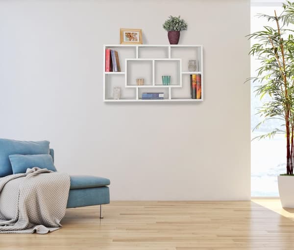Rootz-hylly valkoinen 85 x 47,5 x 16 cm MDF-puutappi moderni - Design-seinälevy vapaasti kelluva - Puinen hylly avoin ripustusta varten