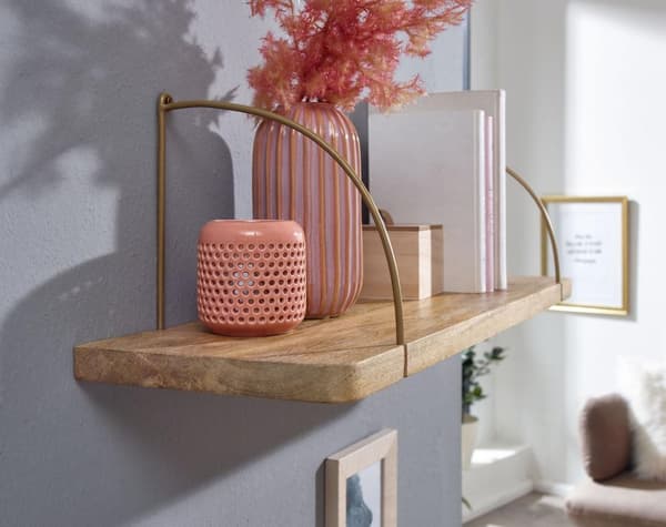 Rootz væghylde 60x25x22 cm mango massivt træ - metal hængende hylde Industriel - Lille design flydende hylde - Hylde Hængende Stue - bogreol væg