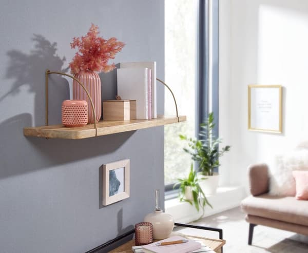 Rootz væghylde 60x25x22 cm mango massivt træ - metal hængende hylde Industriel - Lille design flydende hylde - Hylde Hængende Stue - bogreol væg