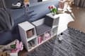 Miniatyrbillede 3 af 7: Rootz designhylde med sæde 101,5 x 61,5 x 30 cm hvid mat - Fritstående hylde med gråt sædebetræk Bænk med 6 rum