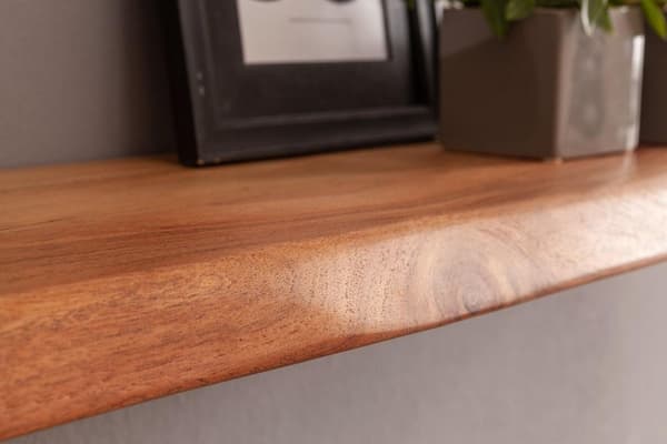 Rootz vägghylla med trädkant massivt akaciaträ 80 cm - Design flytande hylla massiv väggskiva - hylla trä naturlig - hänghylla i lantlig stil