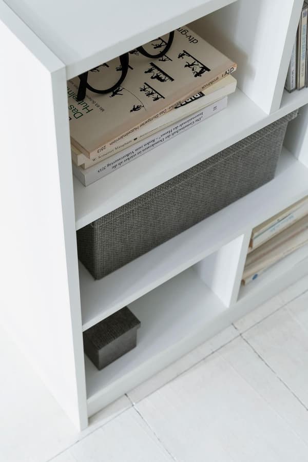 Rootz Reol Hvid 80x68,5x29,5 cm Hylde Stående Hylde Moderne - Ganghylde Skohylde Smal - Design indretningshylde træ - Træhylde med rum - Opbevaringshy