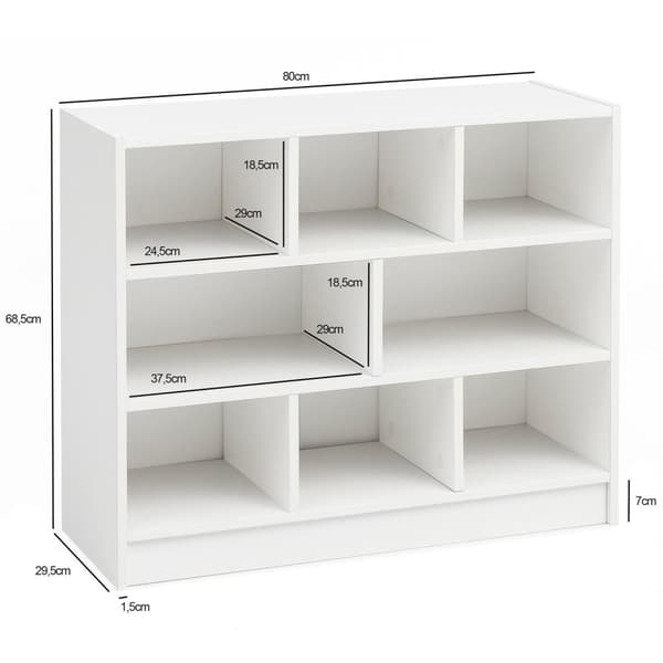 Rootz Reol Hvid 80x68,5x29,5 cm Hylde Stående Hylde Moderne - Ganghylde Skohylde Smal - Design indretningshylde træ - Træhylde med rum - Opbevaringshy