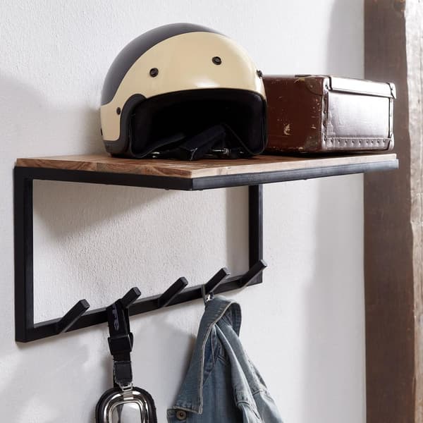 Rootz design -naulakko akaasia massiivipuuta - metallia 70x27x30 cm - Koukkukisko hyllyllä - Eteisen vaatesäilytys vaatehuoneen seinäpuuta