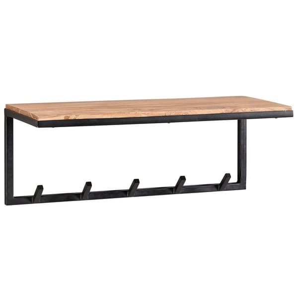 Rootz design -naulakko akaasia massiivipuuta - metallia 70x27x30 cm - Koukkukisko hyllyllä - Eteisen vaatesäilytys vaatehuoneen seinäpuuta