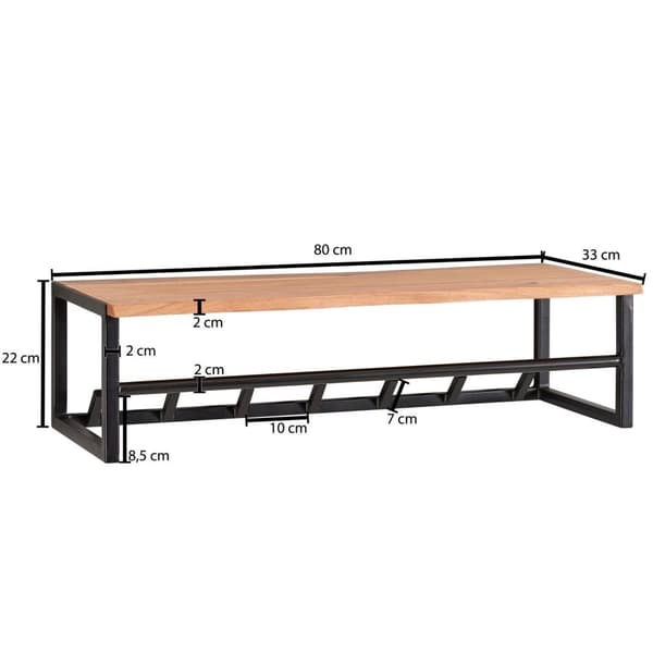 Rootz design knagerække akacie massivt træ - metal 80x22x33 cm - Krogstang med hylde og bøjlestang - Entre garderobe garderobe væg træ