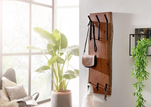 Rootz design klädhängare akacia massivt trä - metall 35,5 x 100 x 11 cm - Krokstång 2-radig hall klädhängare vägg - Garderobsträ