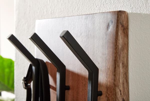 Rootz design klädhängare akacia massivt trä - metall 35,5 x 100 x 11 cm - Krokstång 2-radig hall klädhängare vägg - Garderobsträ