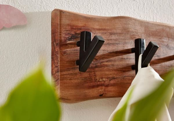 Rootz design naulakko akaasia massiivipuuta - metallia 60 x 17 x 9 cm - Koukkukisko eteisen naulakkoseinä - Vaatekaappipuuta