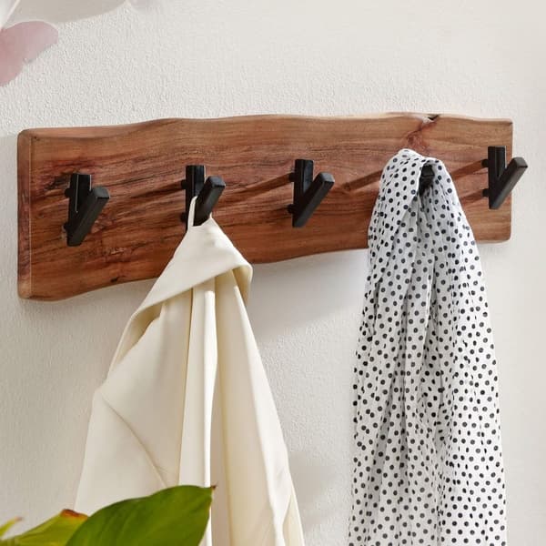 Rootz design naulakko akaasia massiivipuuta - metallia 60 x 17 x 9 cm - Koukkukisko eteisen naulakkoseinä - Vaatekaappipuuta