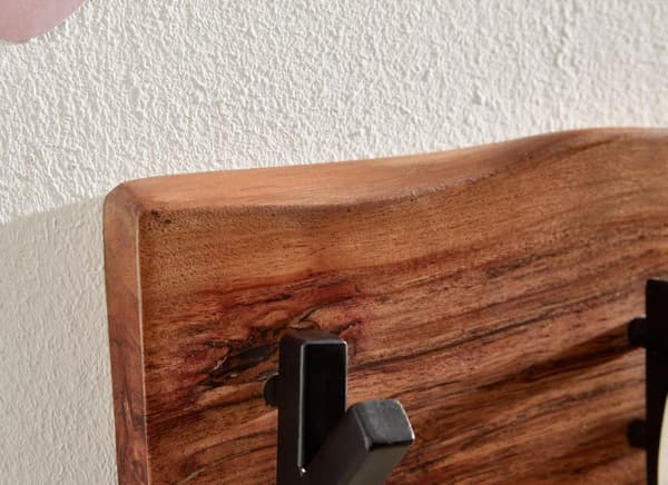 Rootz design naulakko akaasia massiivipuuta - metallia 60 x 17 x 9 cm - Koukkukisko eteisen naulakkoseinä - Vaatekaappipuuta