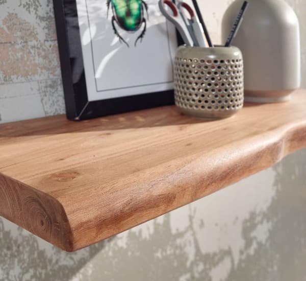 Rootz seinähylly puureunalla massiivi akaasiapuuta 60 cm - Design kelluva hylly massiiviseinälevy - hyllypuu luonnonmukainen - Maalaistyylinen riippuh
