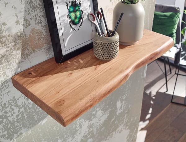 Rootz seinähylly puureunalla massiivi akaasiapuuta 60 cm - Design kelluva hylly massiiviseinälevy - hyllypuu luonnonmukainen - Maalaistyylinen riippuh