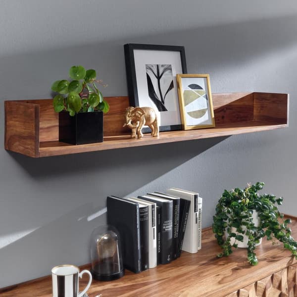 Rootz vägghylla 120x15x20 cm massiv sheesham trä hängande hylla modern flytande - Stor design flytande hylla - Hylla Hängande Vardagsrum - bokhylla vä