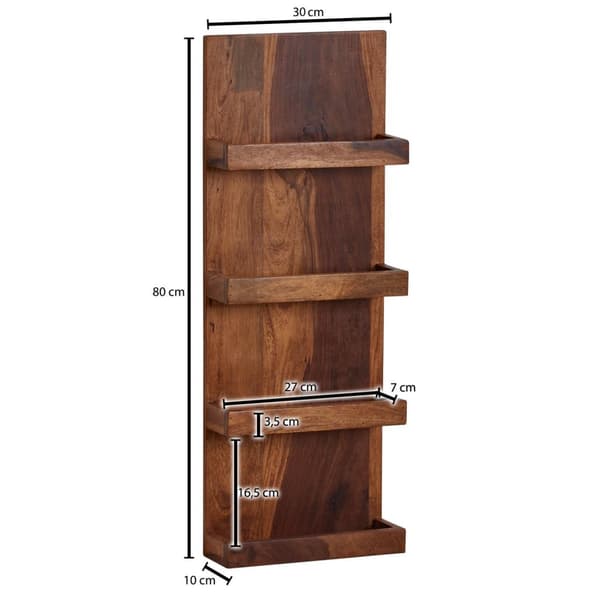 Rootz væghylde 30x80x10 cm massiv sheesham træ hængende hylde moderne svævende - Stor design svævende hylde - Hylde Hængende Stue - bogreol væg