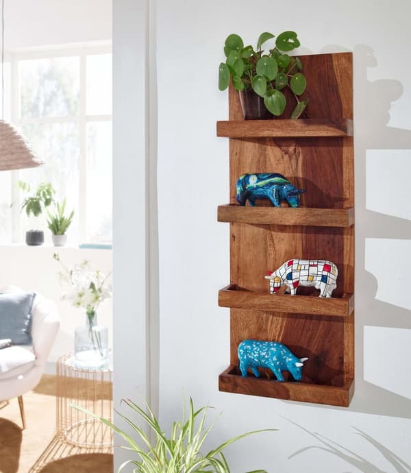 Rootz væghylde 30x80x10 cm massiv sheesham træ hængende hylde moderne svævende - Stor design svævende hylde - Hylde Hængende Stue - bogreol væg