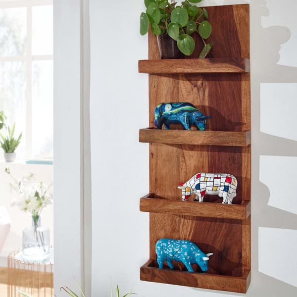 Rootz væghylde 30x80x10 cm massiv sheesham træ hængende hylde moderne svævende - Stor design svævende hylde - Hylde Hængende Stue - bogreol væg
