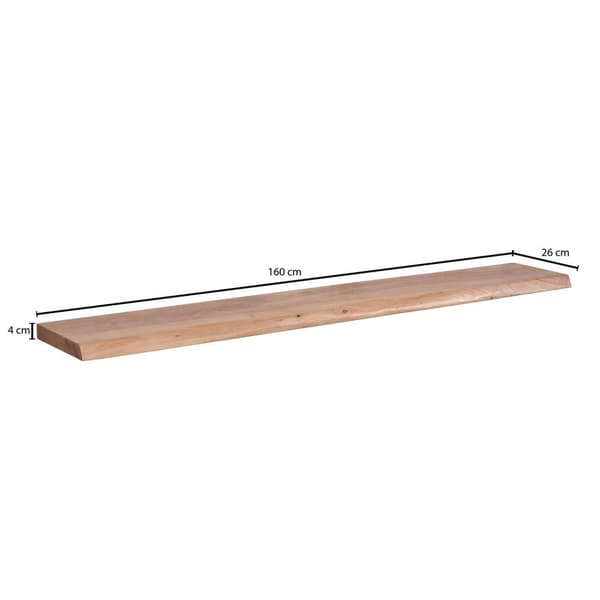 Rootz vägghylla med trädkant massivt akaciaträ 160 cm - Design flytande hylla massiv väggskiva - hylla trä naturlig - hänghylla i lantlig stil