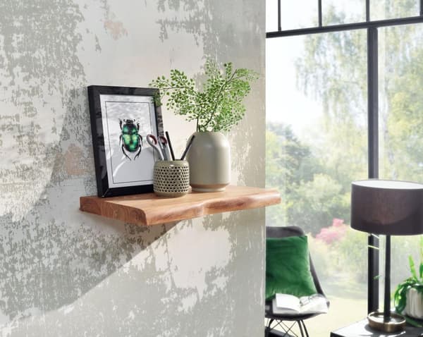 Rootz seinähylly puunreunalla massiivi akaasiapuuta 40 cm - Design kelluva hylly massiiviseinälevy - hyllypuu luonnonmukainen - Maalaistyylinen riippu