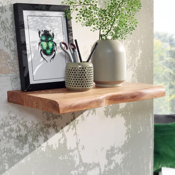 Rootz seinähylly puunreunalla massiivi akaasiapuuta 40 cm - Design kelluva hylly massiiviseinälevy - hyllypuu luonnonmukainen - Maalaistyylinen riippu