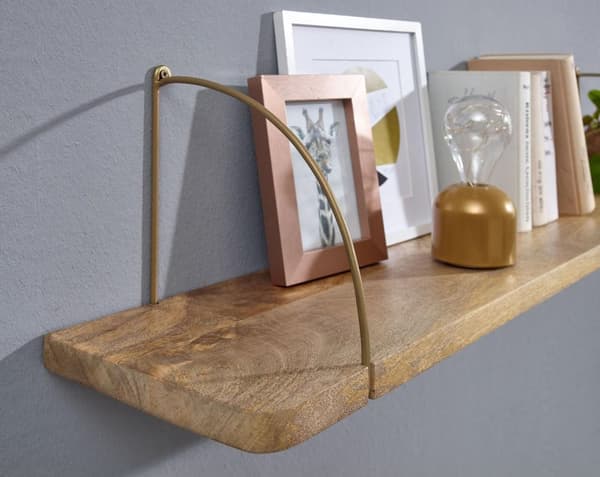 Rootz seinähylly 100x25x22 cm mango massiivipuuta - metalliriippuva hylly Industrial - Suuri design kelluva hylly - hylly riippuva olohuone - kirjahyl