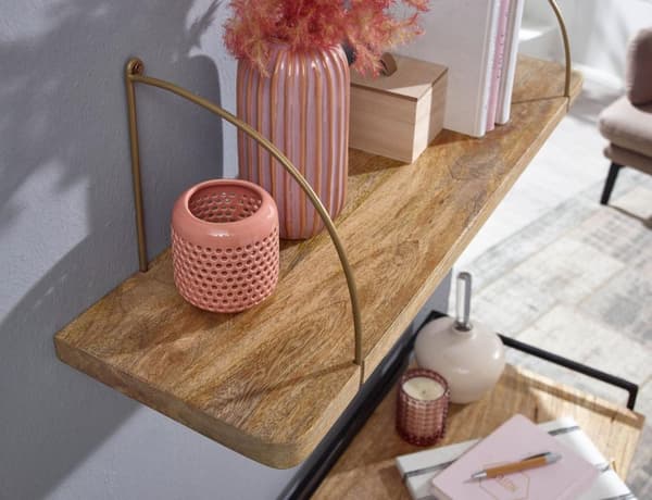 Rootz væghylde 80x25x22 cm mango massivt træ - metal hængende hylde Industriel - Lille design flydende hylde - Hylde Hængende Stue - bogreol væg