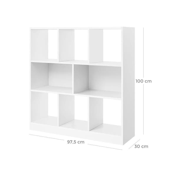 Rootz Bogreol - Bogreol - 8 Rum Bogreol - Moderne reol - Reol - Åben reol - Høj reol - Hjørne reol - Bogreol Organizer - Hvid - 97,5 x 100 x 30 cm