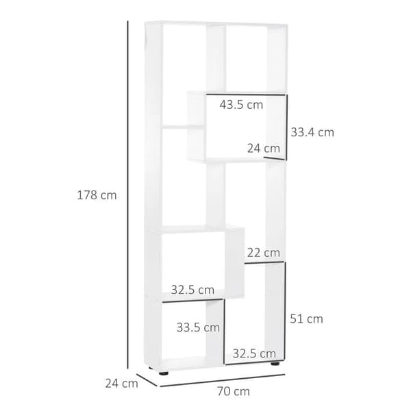 Rootz Bogreol - Reol - 8 hylder - Hvid - 70 Cm X 24 Cm X 178 Cm
