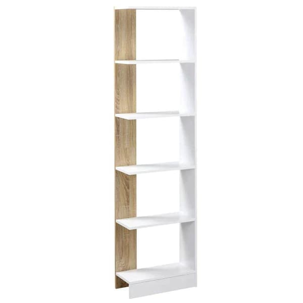 Rootz Fritstående reol - 5-lags kontorreol - Opbevaringsreol - Arkivreol - Køkkenreol - Eg/Hvid - 45 x 21 x 170 cm